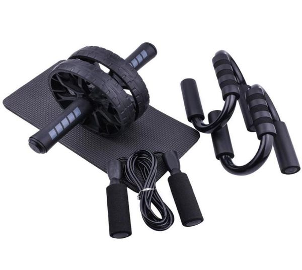 4in1 ab wheel abdominal roller muscle trainer wheel roller set with push up bar jump rope knee pad gym home fitness equipment5231955